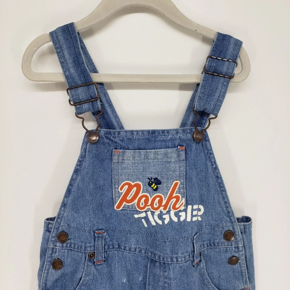 Vintage 90s Disney Winnie the Pooh Tigger Denim Overalls Kids 4T Blue Character